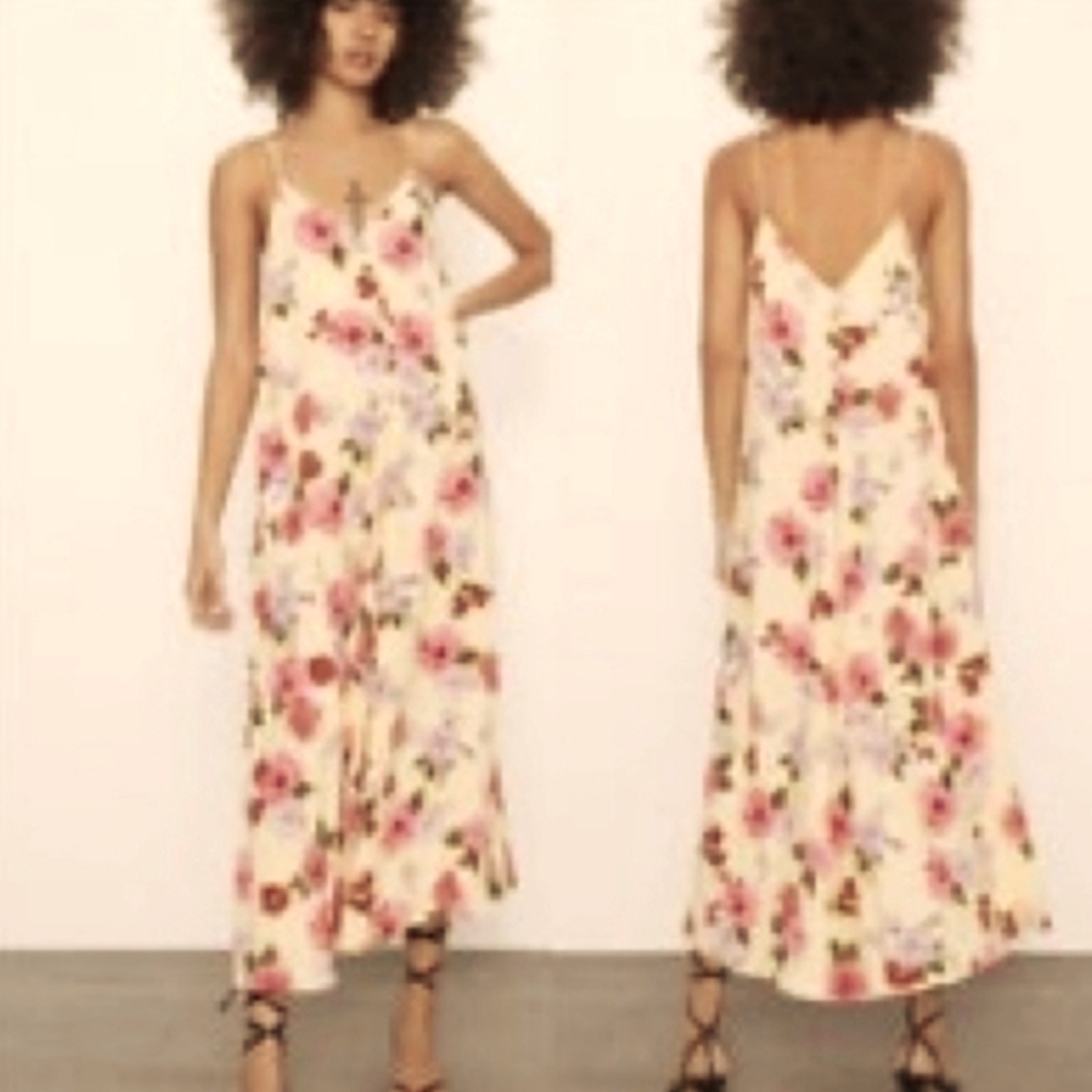 Zara Yellow Floral Cottagecore  Midi Dress XS